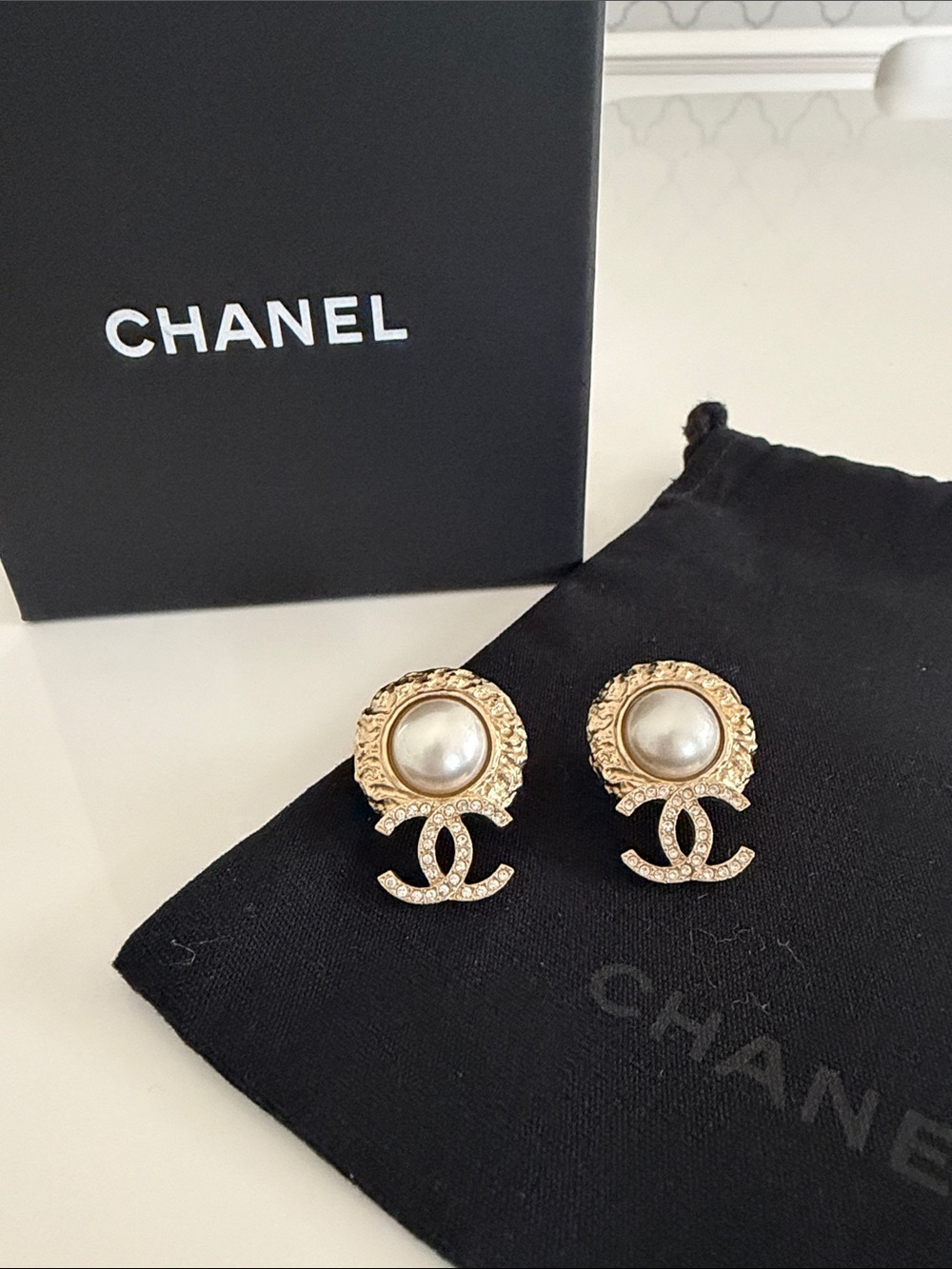 CHANEL Pearl CC Crystal Drop Earrings